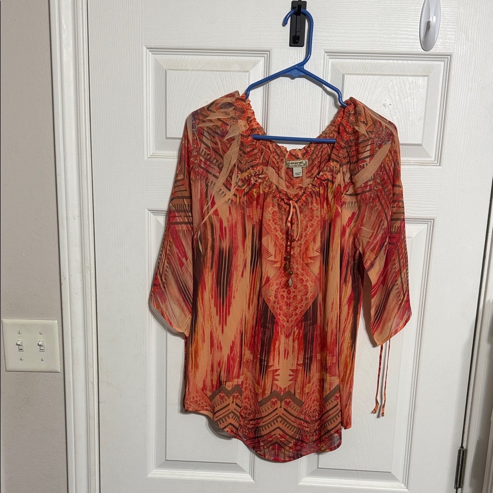 Boho Printed Peasant Tunic in Orange & Rust